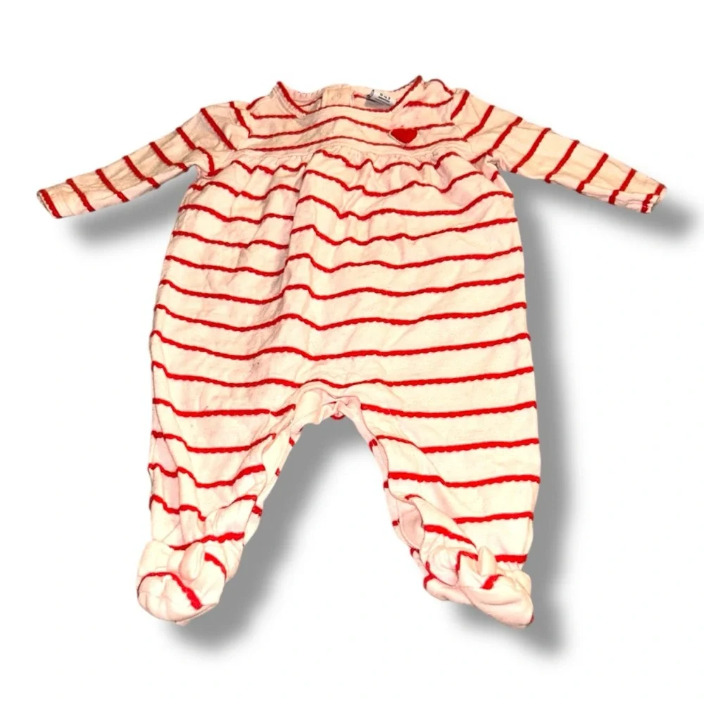 Janie and Jack Valentine Heart Stripe Scalloped Footie One Piece Baby 0-3M